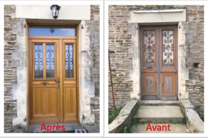 Installation d’une porte d’entrée en bois près de Villers Bocage par l’agence de Fleury sur Orne